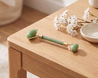 Jade Gemstone Face Roller, Green Crystal Facial Massage Tool, Dual End Stone Skincare Roller, Self Care Spa Beauty Accessory Gift
