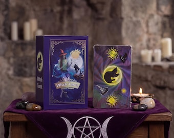 Purple Foil Witch Tarot Card Set, 78 Card Magical Deck with Guidebook, Witchcraft Divination Cards, Spiritual Gift Box