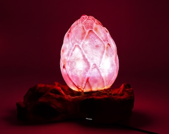 Crackle Lotus Flower DriftGlow Lamp, Purple Fibreglass Shade on Natural Driftwood Base, Rustic Ambient Light, Boho Bedside Lamp Decor