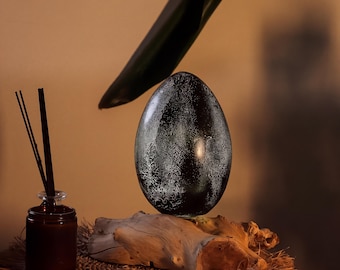 Grey Crackle Egg Lamp on Driftwood Base, Ambient Table Light, Organic Coastal Decor, Handmade Mood Lighting, Bedside Accent Home Glow Decor