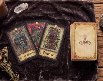 Requiem Arcana Tarot Deck, Gothic 78 Card PET Tarot Cards with Guidebook, Dark Occult Divination Deck, Shadow Work Altar Tool
