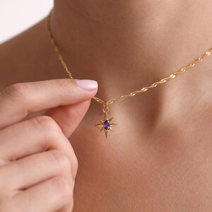 Elegant North Star Pendant Necklace, Gold Polaris Pendant, Personalized Colorful Gemstone Jewelry, Minimal Celestial Necklace, Gift For Her