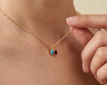 Collar ovalado personalizado con piedra natal, delicado collar con colgante personalizado, collar con piedra marquesa, collar minimalista de oro, regalo para ella.