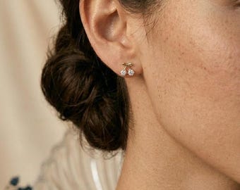 Oorknopjes met zirkoonkers, schattige oorbellen met kersen, minimale zirkoonknop, kleurrijke kleine oorbellen, cadeau voor haar, Moederdagcadeau