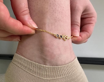 Personalized Birthstone Anklet with Heart, Custom Heart Birthstone Anklet, Dainty Charm Anklet, Birthstones Jewelry, Gift For Her