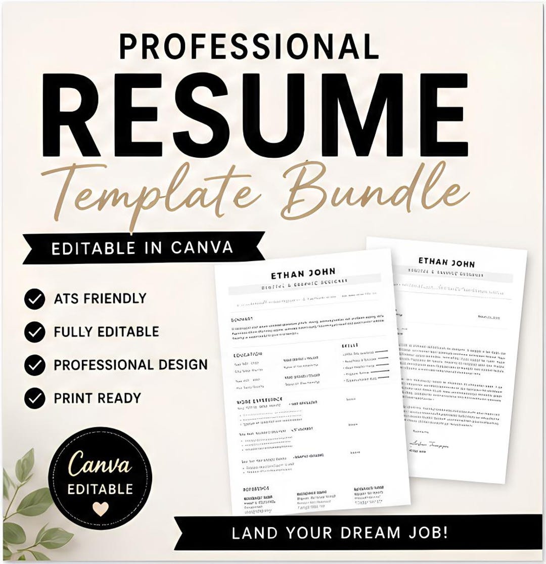 Modern Minimalist Resume Template + Cover Letter | Canva Editable ...