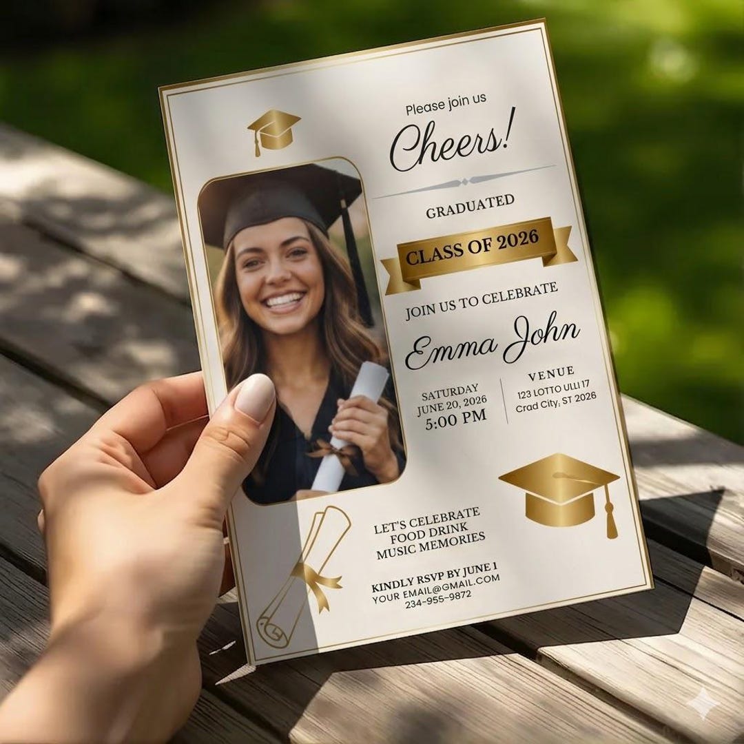 Editable Graduation Layout Editable Graduation Photo Invitation, Elegant Gold Design (digital ...