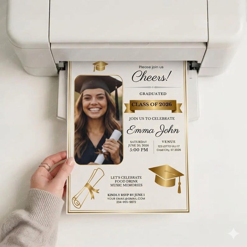 Editable Graduation Layout Editable Graduation Photo Invitation, Elegant Gold Design (digital ...