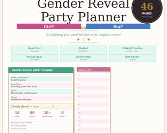 Gender Reveal Party Planner, (Instant Download)