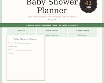 Baby Shower Planner Printable PDF, With Free Thank You Cards
