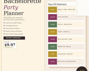 Bachelorette Party Planner, Budget Guest List Games Itinerary (PDF Download)