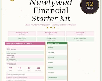 Newlywed Financial Planner Printable, 55 Page Couples Budget Planner