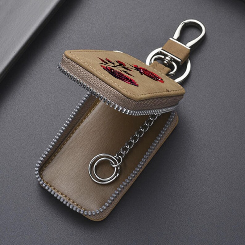 Ca Keychain Retangular Leather Rose Print Key Holder, Compact Car Keychain Organizer--romantic ...