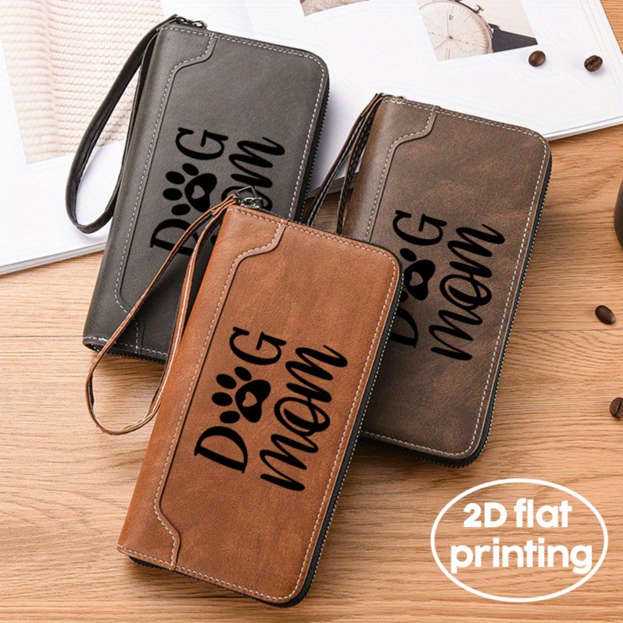 Dog Paw Print Long Leather Wallet, Zip-Around Card Holder-Pet Lover Gift