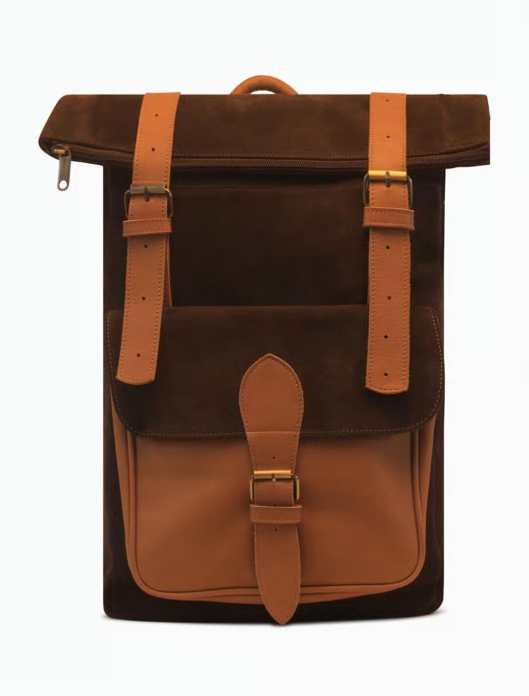 Dark Brown Suede and Leather Roll-top Backpack | Minimalist Travel ...