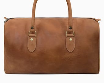Heritage Cognac Leather Duffel Bag | Premium Oversized Weekender Travel Bag