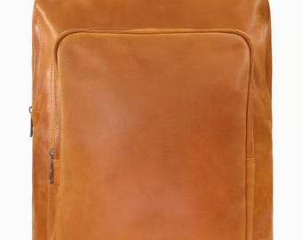 Minimalist Full-Grain Leather Backpack - Cognac | 14" Laptop Leather Backpack