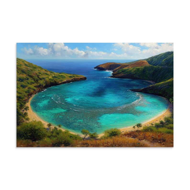 Hawai Edrawing Hawaii Poster Art Hanauma Bay Oahu Hawaii Oil Painting Print | Hawaiian ...