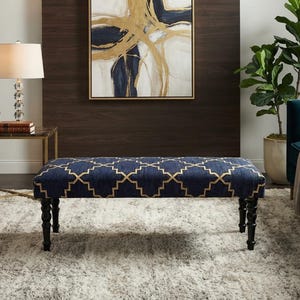 Banco de yute de lana, otomana azul marino, taburete tapizado geométrico, muebles para dormitorio, sala de estar y recibidor, decoración moderna para el hogar.