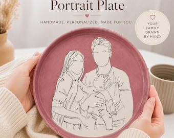 Handgjord familjeporträttstallrik