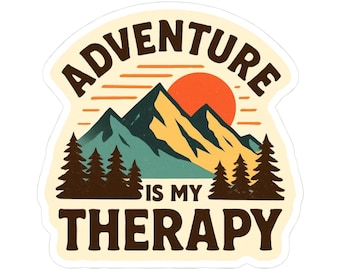 Adventure Is My Therapy Mountain Sticker, Outdoorsy Travel Decal, Laptop Water Bottle Graphic