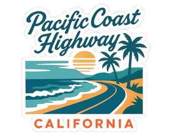 Pacific Coast Highway California Vinyl Sticker, Coastal Road Trip Decal