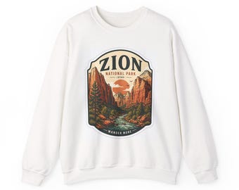 Zion National Park Crewneck Sweatshirt, Utah Mountain Hiking Pullover