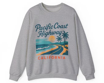 Pacific Coast Highway California Crewneck Sweatshirt, Coastal Road Trip Pullover