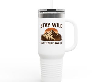 Stay Wild Adventure Awaits 40oz Insulated Tumbler, Stainless Steel Adventure Travel Mug
