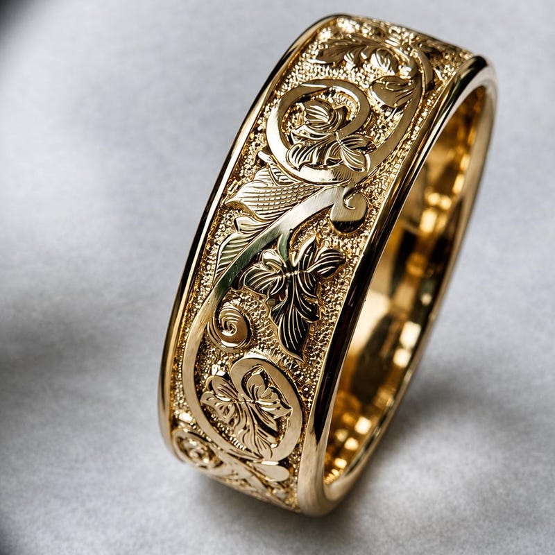 Floral Ring Gold Band - Etsy