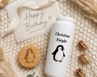 Taza de cerámica personalizada, tapa de bambú, taza de café con nombre personalizado, diseño grabado con láser.