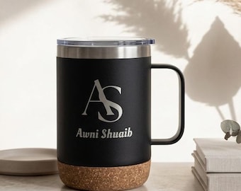 Vaso térmico de 355 ml (12 oz) grabado a medida, taza de viaje personalizada con base de corcho.