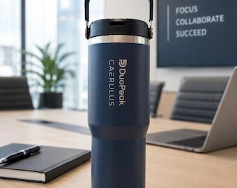 Vaso térmico personalizado de 887 ml (30 oz) grabado, vaso de viaje con pajita abatible, logotipo grabado con láser, taza con logotipo personalizado, regalo con nombre, vaso térmico de acero inoxidable con asa.