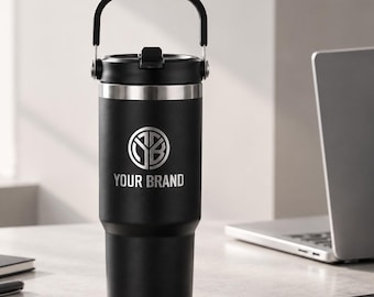 Vaso térmico de acero inoxidable de 887 ml (30 oz) con logotipo personalizado, vaso de viaje con asa y pajita, vaso térmico de acero inoxidable con asa, vaso de viaje con pajita abatible