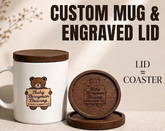 Taza de café personalizada, taza de regalo personalizada, taza con logotipo personalizado, taza con logotipo personalizado, regalo corporativo, taza de cerámica de 473 ml con tapa de madera grabada.