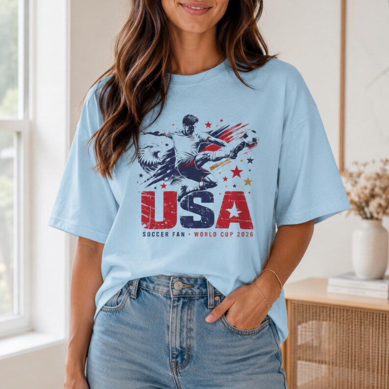 USA Soccer Fan Shirt — Stars and Stripes Football Tee, USMNT World Cup 2026 Gift, American Soccer Shirt Men Women image 3