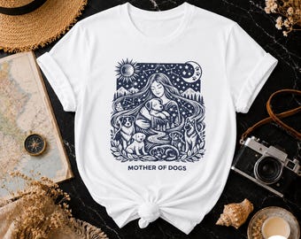 Mother of Dogs Shirt, Dog Mom Tee, Celestial Dog Lady Gift, Mystical Dog Lover Shirt, Fur Mama T-Shirt, Dog Mom Gift, Dog Lover Tee
