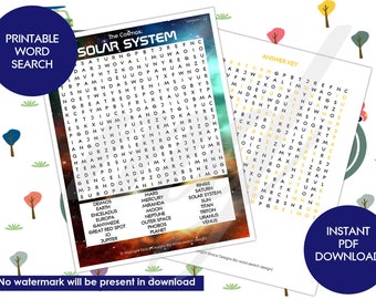 Printable Digital Word Search Game Activity Puzzle Cosmos Solar System Universe Planets Outer Space - Road Trip Fun Brain Instant download