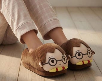 Pantoufles HP | Claquettes en peluche en coton doux | Cadeau sorcier pour femme homme | Pantoufles d'intérieur confortables | Cadeau pour fan de Poudlard