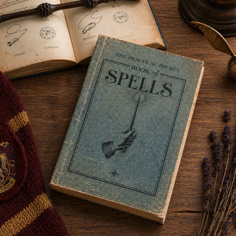 Trollkarlsbok | HP-inspirerad magisk trollkarlsbok | Samlarobjekt för cosplay-fans | Mini-grimoire i vintagestil för magifans bild 1