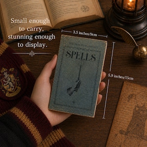 Trollkarlsbok | HP-inspirerad magisk trollkarlsbok | Samlarobjekt för cosplay-fans | Mini-grimoire i vintagestil för magifans bild 4