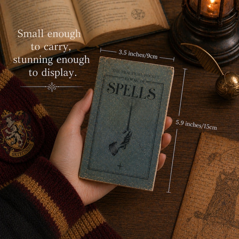 Trollkarlsbok | HP-inspirerad magisk trollkarlsbok | Samlarobjekt för cosplay-fans | Mini-grimoire i vintagestil för magifans bild 4