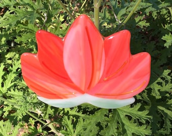 Lotus flower, orange fused glass wall or window hanging, 5.5"x4.5"