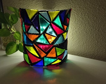 Abstract Multicolor Candle Light, 7” tall fused Glass Sun Catcher