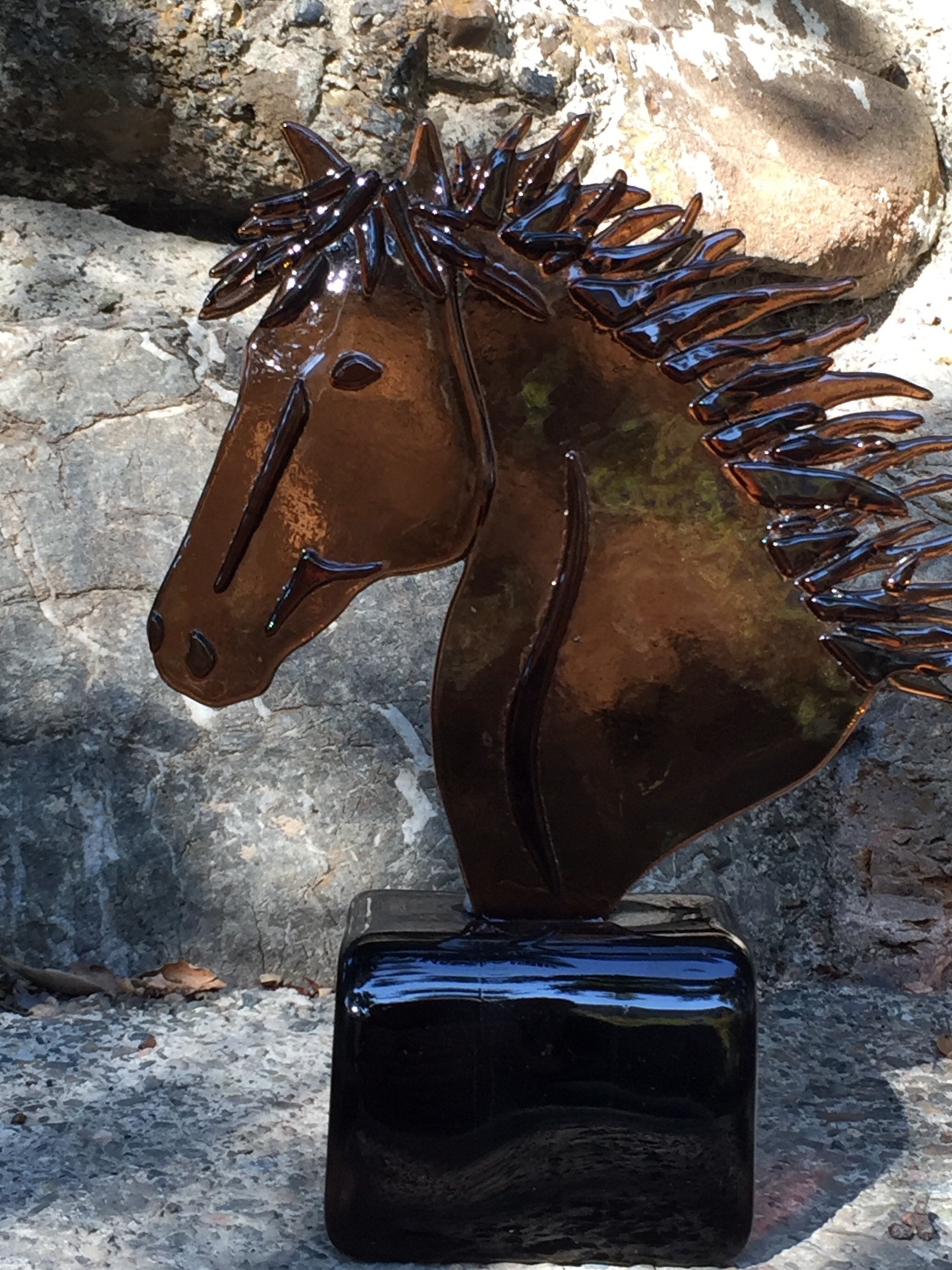 Horse Statue fused glass equine art 8.5 tall Etsy