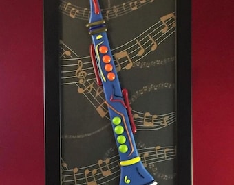 Fused Glass Clarinet Art: Framed Music Decor (6.5 x 12”)