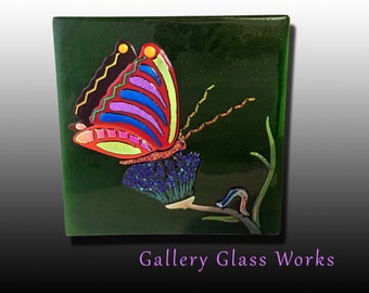 Caterpillar to Butterfly "Changes" - 12 x12" Fused Glass Picture Tile