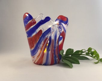 Red white and blue tumbler, versatile fused glass accessory