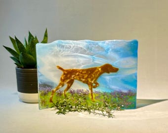 Deutscher Kurzhaarzeiger Glaskunst Glaskunst Dekoration, Sonnenfänger, Geschenk für Hundeliebhaber 18,8x13cm