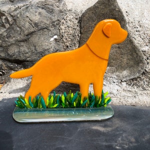 Yellow Labrador Statue, 7" x 6.5" fused glass dog art